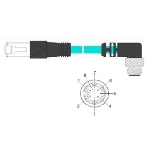 Cognex Ethernet Cable, 1M, Right-Angle (45-deg key)