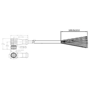 Power and I/O Cable, M12-12, 15M, Right-Angle (135-deg key)